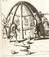 An illustration from The art of glass : shewing how to make all sorts of glass, crystal and enamel, likewise the making of pearls, precious stones, china and looking-glasses : to which is added, the method of painting on glass and enameling : also how to extract the colours from minerals, metals, herbs and flowers : a work containing many secrets and curiosities never before discovered : with an appendix, containing exact instructions for making glass-eyes of all colours (1699)