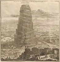 An illustration from Athanasii Kircheri e Soc. Jesu Turris Babel, sive, Archontologia qua primo priscorum post diluvium hominum vita, mores rerumque gestarum magnitudo, secundo Turris fabrica civitatumque extructio, confusio linguarum, & inde gentium transmigrationis, cum principalium inde enatorum idiomatum historiia, multiplici eruditione describunter & explicantur (1679)