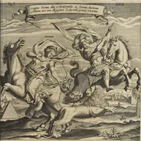 An illustration from Athanasii Kircheri e Soc. Jesu Turris Babel, sive, Archontologia qua primo priscorum post diluvium hominum vita, mores rerumque gestarum magnitudo, secundo Turris fabrica civitatumque extructio, confusio linguarum, & inde gentium transmigrationis, cum principalium inde enatorum idiomatum historiia, multiplici eruditione describunter & explicantur (1679)