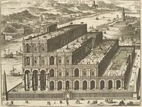 An illustration from Athanasii Kircheri e Soc. Jesu Turris Babel, sive, Archontologia qua primo priscorum post diluvium hominum vita, mores rerumque gestarum magnitudo, secundo Turris fabrica civitatumque extructio, confusio linguarum, & inde gentium transmigrationis, cum principalium inde enatorum idiomatum historiia, multiplici eruditione describunter & explicantur (1679)