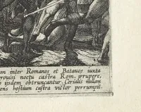 Picture 1 of 3 from Batauorum cum Romanis bellum : à Corn. Tacito lib. IV. & V. Hist. olim descriptum, figuris nunc aeneis expressum = De Batavische oft oude Hollandtsche oorloghe teghen de Romeynen (1612), leaf 58