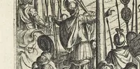 An illustration from Batauorum cum Romanis bellum : à Corn. Tacito lib. IV. & V. Hist. olim descriptum, figuris nunc aeneis expressum = De Batavische oft oude Hollandtsche oorloghe teghen de Romeynen (1612)