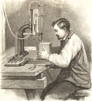 An illustration from A practical handbook of dyeing and calico-printing. With eleven page-plates, forty-seven specimens of dyed and printed fabrics, and thirty-eight woodcuts (1874)