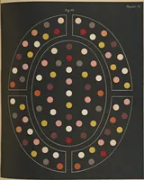 An illustration from De la loi du contraste simultané des couleurs et de l'assortiment des objets colorés : considéré d'après cette loi dans ses rapports avec la peinture, les tapisseries des gobelins, les tapisseries de Beauvais pour meubles, les tapis, la mosaique, les vitraux colorés, l'impression des étoffes, l'imprimerie, l'enluminure, la decoration des édifices, l'habillement et l'horticulture (1889)