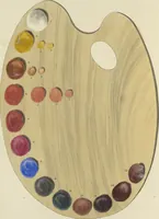 An illustration from The art of painting portraits, landscapes, animals, draperies, satins, &c. in oil colours : practically explained by coloured palettes : with an appendix on cleaning and restoring ancient paintings on panel or canvas (1840)