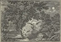 An illustration from Biblisches Engel- u. Kunst Werck : alles das jenige, was in Heiliger Göttlicher Schrifft Altes und Neuen Testaments von den heiligen Engeln Gottes ... zu finden ist ... : mit Fleiss zusammen getragen, in Kupffer gestochen und verlegt (1705)