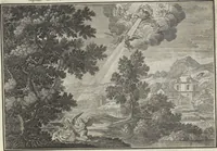 An illustration from Biblisches Engel- u. Kunst Werck : alles das jenige, was in Heiliger Göttlicher Schrifft Altes und Neuen Testaments von den heiligen Engeln Gottes ... zu finden ist ... : mit Fleiss zusammen getragen, in Kupffer gestochen und verlegt (1705)