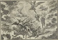 An illustration from Biblisches Engel- u. Kunst Werck : alles das jenige, was in Heiliger Göttlicher Schrifft Altes und Neuen Testaments von den heiligen Engeln Gottes ... zu finden ist ... : mit Fleiss zusammen getragen, in Kupffer gestochen und verlegt (1705)