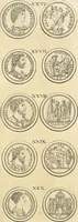 An illustration from Le cabinet de la Bibliotheque de Sainte Genevieve : divisé en deux parties : contenant les antiquitez de la réligion des chrétiens, des Egyptiens, & des Romains; des tombeaux, des poids & des médailles; de monnoyes, des pierres antiques gravées, & des mineraux ... (1692)