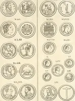 An illustration from Le cabinet de la Bibliotheque de Sainte Genevieve : divisé en deux parties : contenant les antiquitez de la réligion des chrétiens, des Egyptiens, & des Romains; des tombeaux, des poids & des médailles; de monnoyes, des pierres antiques gravées, & des mineraux ... (1692)
