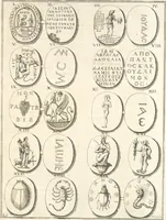 An illustration from Le cabinet de la Bibliotheque de Sainte Genevieve : divisé en deux parties : contenant les antiquitez de la réligion des chrétiens, des Egyptiens, & des Romains; des tombeaux, des poids & des médailles; de monnoyes, des pierres antiques gravées, & des mineraux ... (1692)