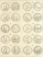 An illustration from Le cabinet de la Bibliotheque de Sainte Genevieve : divisé en deux parties : contenant les antiquitez de la réligion des chrétiens, des Egyptiens, & des Romains; des tombeaux, des poids & des médailles; de monnoyes, des pierres antiques gravées, & des mineraux ... (1692)