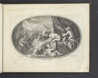 An illustration from Le Cabinet des Beaux Arts, ou, Recueil d'estampes gravés d'après les tableaux d'un plafond ou les beaux arts sont representées : avec explication de ces mêmes tableaux (1690)