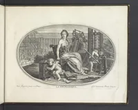 An illustration from Le Cabinet des Beaux Arts, ou, Recueil d'estampes gravés d'après les tableaux d'un plafond ou les beaux arts sont representées : avec explication de ces mêmes tableaux (1690)