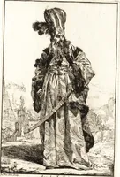 An illustration from Caravanne du sultan ala Mecque : mascarade turque donnée a Rome par Messieurs les pensionnaires de l'Academie de France et leurs amis au Carnaval de l'année 1748 : dediée à messire Iean Francois de Troy, ecuïer, conseiller sécrétaire du Roi, chevalier de l'Ordre de S. Michel, directeur de l'Academie roïale de France a Rome, ancien Recteur de celle de Paris, et ancien Prince de l'Academie de S. Luc de Rome &c ... (1749)