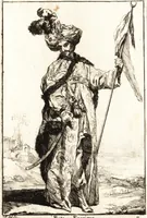 An illustration from Caravanne du sultan ala Mecque : mascarade turque donnée a Rome par Messieurs les pensionnaires de l'Academie de France et leurs amis au Carnaval de l'année 1748 : dediée à messire Iean Francois de Troy, ecuïer, conseiller sécrétaire du Roi, chevalier de l'Ordre de S. Michel, directeur de l'Academie roïale de France a Rome, ancien Recteur de celle de Paris, et ancien Prince de l'Academie de S. Luc de Rome &c ... (1749)