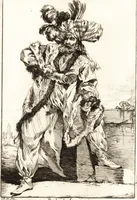 An illustration from Caravanne du sultan ala Mecque : mascarade turque donnée a Rome par Messieurs les pensionnaires de l'Academie de France et leurs amis au Carnaval de l'année 1748 : dediée à messire Iean Francois de Troy, ecuïer, conseiller sécrétaire du Roi, chevalier de l'Ordre de S. Michel, directeur de l'Academie roïale de France a Rome, ancien Recteur de celle de Paris, et ancien Prince de l'Academie de S. Luc de Rome &c ... (1749)