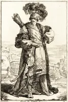 Picture 15 of 32 from Caravanne du sultan ala Mecque : mascarade turque donnée a Rome par Messieurs les pensionnaires de l'Academie de France et leurs amis au Carnaval de l'année 1748 : dediée à messire Iean Francois de Troy, ecuïer, conseiller sécrétaire du Roi, chevalier de l'Ordre de S. Michel, directeur de l'Academie roïale de France a Rome, ancien Recteur de celle de Paris, et ancien Prince de l'Academie de S. Luc de Rome &c ... (1749), leaf 34