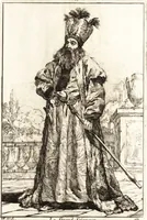 An illustration from Caravanne du sultan ala Mecque : mascarade turque donnée a Rome par Messieurs les pensionnaires de l'Academie de France et leurs amis au Carnaval de l'année 1748 : dediée à messire Iean Francois de Troy, ecuïer, conseiller sécrétaire du Roi, chevalier de l'Ordre de S. Michel, directeur de l'Academie roïale de France a Rome, ancien Recteur de celle de Paris, et ancien Prince de l'Academie de S. Luc de Rome &c ... (1749)