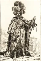 An illustration from Caravanne du sultan ala Mecque : mascarade turque donnée a Rome par Messieurs les pensionnaires de l'Academie de France et leurs amis au Carnaval de l'année 1748 : dediée à messire Iean Francois de Troy, ecuïer, conseiller sécrétaire du Roi, chevalier de l'Ordre de S. Michel, directeur de l'Academie roïale de France a Rome, ancien Recteur de celle de Paris, et ancien Prince de l'Academie de S. Luc de Rome &c ... (1749)