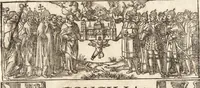 An illustration from Concilia omnia, tam generalia quam particularia : ab apostolorum temporibus in hunc vsque diem a sanctissimis patribus celebrata, & quorum acta literis mandata, ex vetustissimis diuersa[rum] regionu[m] bibliothecis haberi potuere, his duobus tomis continentur : tomvs primvs ea recenset concilia, quae a beato Petro apostolo vsq[ue] ad Iohanne[m] huius nominis papam secundu[m] seruata inuenimus : quo[rum] ordinem & nomina si quis accuratius desideret, versa pagina indicabit (1538)