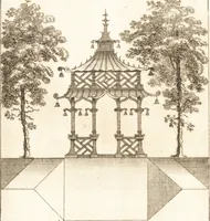 An illustration from The country gentleman's pocket companion, and builder's assistant, for rural decorative architecture : containing, thirty-two new designs, plans and elevations of alcoves, floats, temples, summer-houses, lodges, huts, grotto's, &c. in the Augustine, Gothick and Chinese taste, with proper directions annexed : also the exact estimate of their several amounts, which are from twenty-five to one hundred pounds, and most of them portable : correctly engraved on twenty-five copper plates (1753)