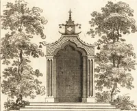 An illustration from The country gentleman's pocket companion, and builder's assistant, for rural decorative architecture : containing, thirty-two new designs, plans and elevations of alcoves, floats, temples, summer-houses, lodges, huts, grotto's, &c. in the Augustine, Gothick and Chinese taste, with proper directions annexed : also the exact estimate of their several amounts, which are from twenty-five to one hundred pounds, and most of them portable : correctly engraved on twenty-five copper plates (1753)