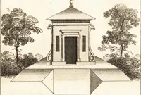 An illustration from The country gentleman's pocket companion, and builder's assistant, for rural decorative architecture : containing, thirty-two new designs, plans and elevations of alcoves, floats, temples, summer-houses, lodges, huts, grotto's, &c. in the Augustine, Gothick and Chinese taste, with proper directions annexed : also the exact estimate of their several amounts, which are from twenty-five to one hundred pounds, and most of them portable : correctly engraved on twenty-five copper plates (1753)