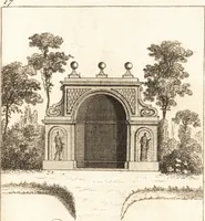 An illustration from The country gentleman's pocket companion, and builder's assistant, for rural decorative architecture : containing, thirty-two new designs, plans and elevations of alcoves, floats, temples, summer-houses, lodges, huts, grotto's, &c. in the Augustine, Gothick and Chinese taste, with proper directions annexed : also the exact estimate of their several amounts, which are from twenty-five to one hundred pounds, and most of them portable : correctly engraved on twenty-five copper plates (1753)
