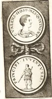 An illustration from Dissertatio de ortu et interitu Imperii Romani : qua examinatur nobilis illa, ut eam vocat merito summus Grotius, cum apud historicos, tum etiam JCtos tractata quaestio, anea, quae olim fuerint Romani Imperii, jam sint Germanici regni, propter translationem Imperii Romani in Carolum M. factam, vel an nulla translatio ejusmodi facta, sed, populo Romano eodem hodie, qui olim fuit, penes eundem quoque imperium mansisse dicendum, tanquam penes corpus, in quo esset ac viveret (1698)