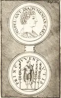 An illustration from Dissertatio de ortu et interitu Imperii Romani : qua examinatur nobilis illa, ut eam vocat merito summus Grotius, cum apud historicos, tum etiam JCtos tractata quaestio, anea, quae olim fuerint Romani Imperii, jam sint Germanici regni, propter translationem Imperii Romani in Carolum M. factam, vel an nulla translatio ejusmodi facta, sed, populo Romano eodem hodie, qui olim fuit, penes eundem quoque imperium mansisse dicendum, tanquam penes corpus, in quo esset ac viveret (1698)