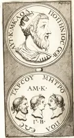 An illustration from Dissertatio de ortu et interitu Imperii Romani : qua examinatur nobilis illa, ut eam vocat merito summus Grotius, cum apud historicos, tum etiam JCtos tractata quaestio, anea, quae olim fuerint Romani Imperii, jam sint Germanici regni, propter translationem Imperii Romani in Carolum M. factam, vel an nulla translatio ejusmodi facta, sed, populo Romano eodem hodie, qui olim fuit, penes eundem quoque imperium mansisse dicendum, tanquam penes corpus, in quo esset ac viveret (1698)