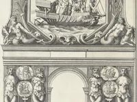 An illustration from Eloges et discours sur la triomphante reception du roy en sa ville de Paris, apres la reduction de la Rochelle : accompagnez des figures, tant des arcs de triomphe que des autres preparatifs (1629)