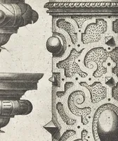 An illustration from Das erst Buch, gemacht avff de zvvey Colommen Dorica vnd Ionica [graphic] : sampt iren podien, bases, cornicen, capitelen, architraben, phrisen vnd coronamenten, eyn jede inn drey manieren gezieret vnd getailet ... gezogen auss dem berumpten Architecten Vitruuio ... (1565)