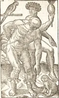 An illustration from Historia navigationis in Brasiliam quae et America dicitvr : qua describitvr avthoris navigatio, quaeque in mari vidit memoriae prodenda, Villagagnonis in America gesta : Brasiliensium victus & mores, à nostris admodum alieni, cum eorum linguae dialogo : animalia etiam, arbores atque herbae, reliquaque singularia & nobis penitus incognita (1594)