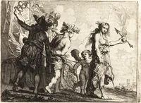 An illustration from Ian vander Veens Zinne-beelden, oft, Adams appel : verciert met seer aerdige const-plaeten : mitsgaders syne oude ende nieuwe ongemeene Bruydt-lofs, ende Zege-zangen (1642)