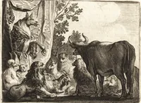 An illustration from Ian vander Veens Zinne-beelden, oft, Adams appel : verciert met seer aerdige const-plaeten : mitsgaders syne oude ende nieuwe ongemeene Bruydt-lofs, ende Zege-zangen (1642)