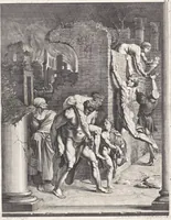 An illustration from Joachimi de Sandrart, à Stockau ... Academia nobilissimae artis pictoriae, sive, De veris & genuinis hujusdem proprietatibus, theorematibus, secretis atque requisitis aliis ... : unà cum artificum tam Aegyptiorum, Graecorum & Romanorum, quàm Italorum, Gallorum, Anglorum, Germanorum, Belgarum, aliorumq[ue] ... vitis atque encomiis ... : eorundemque plusquàm ducentis iconibus ... aere expressis, erecta atq[ue] publicata (1683)