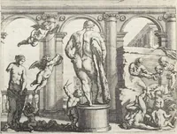 An illustration from Joachimi de Sandrart, à Stockau ... Academia nobilissimae artis pictoriae, sive, De veris & genuinis hujusdem proprietatibus, theorematibus, secretis atque requisitis aliis ... : unà cum artificum tam Aegyptiorum, Graecorum & Romanorum, quàm Italorum, Gallorum, Anglorum, Germanorum, Belgarum, aliorumq[ue] ... vitis atque encomiis ... : eorundemque plusquàm ducentis iconibus ... aere expressis, erecta atq[ue] publicata (1683)