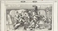 An illustration from Joachimi de Sandrart, à Stockau ... Academia nobilissimae artis pictoriae, sive, De veris & genuinis hujusdem proprietatibus, theorematibus, secretis atque requisitis aliis ... : unà cum artificum tam Aegyptiorum, Graecorum & Romanorum, quàm Italorum, Gallorum, Anglorum, Germanorum, Belgarum, aliorumq[ue] ... vitis atque encomiis ... : eorundemque plusquàm ducentis iconibus ... aere expressis, erecta atq[ue] publicata (1683)