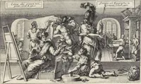 Picture 46 of 78 from Joachimi de Sandrart, à Stockau ... Academia nobilissimae artis pictoriae, sive, De veris & genuinis hujusdem proprietatibus, theorematibus, secretis atque requisitis aliis ... : unà cum artificum tam Aegyptiorum, Graecorum & Romanorum, quàm Italorum, Gallorum, Anglorum, Germanorum, Belgarum, aliorumq[ue] ... vitis atque encomiis ... : eorundemque plusquàm ducentis iconibus ... aere expressis, erecta atq[ue] publicata (1683), leaf 274
