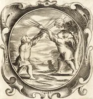 An illustration from Lucis euangelicae sub velum sacrorum emblematum reconditae, pars tertia : hoc est, caeleste pantheon, sive caelum novum in festa et gesta sanctorum totius anni, selectâ historiâ, & morali doctrinâ (1659)