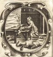 An illustration from Lucis euangelicae sub velum sacrorum emblematum reconditae, pars tertia : hoc est, caeleste pantheon, sive caelum novum in festa et gesta sanctorum totius anni, selectâ historiâ, & morali doctrinâ (1659)