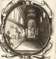 An illustration from Lucis euangelicae sub velum sacrorum emblematum reconditae, pars tertia : hoc est, caeleste pantheon, sive caelum novum in festa et gesta sanctorum totius anni, selectâ historiâ, & morali doctrinâ (1659)