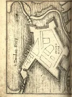 An illustration from The Netherland-historian : containing a true and exact relation of what hath passed in the late warrs between the King of Great Britain, and the French King with their allyes, against the States Generall of the United Provinces, from the beginning thereof anno. 1671 to the conclusion of peace between His aforesaid Majesty of Britain, and the said States, with the continuation of what hath since happened between France and his allyes, against the said States, and their confœderates, to the end of the year 1674 : illustrated with above 60 sculptures, being the exact delineations of the most principall fortifications in those provinces, and the pourtraictures of severall mighty princes and eminent officers (1675)