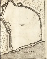 An illustration from The Netherland-historian : containing a true and exact relation of what hath passed in the late warrs between the King of Great Britain, and the French King with their allyes, against the States Generall of the United Provinces, from the beginning thereof anno. 1671 to the conclusion of peace between His aforesaid Majesty of Britain, and the said States, with the continuation of what hath since happened between France and his allyes, against the said States, and their confœderates, to the end of the year 1674 : illustrated with above 60 sculptures, being the exact delineations of the most principall fortifications in those provinces, and the pourtraictures of severall mighty princes and eminent officers (1675)