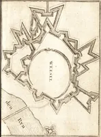 An illustration from The Netherland-historian : containing a true and exact relation of what hath passed in the late warrs between the King of Great Britain, and the French King with their allyes, against the States Generall of the United Provinces, from the beginning thereof anno. 1671 to the conclusion of peace between His aforesaid Majesty of Britain, and the said States, with the continuation of what hath since happened between France and his allyes, against the said States, and their confœderates, to the end of the year 1674 : illustrated with above 60 sculptures, being the exact delineations of the most principall fortifications in those provinces, and the pourtraictures of severall mighty princes and eminent officers (1675)
