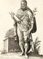 An illustration from Parnassvs cum imaginibus mvsarvm deorumq[ue] praesidum Hippocrenes : omnia depicta sunt, & distichis latinis illustrata (1601)