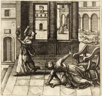 An illustration from Parnassvs cum imaginibus mvsarvm deorumq[ue] praesidum Hippocrenes : omnia depicta sunt, & distichis latinis illustrata (1601)