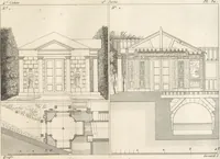 An illustration from Plans des plus beaux jardins pittoresques de France, d'Angleterre et d'Allemagne et des édifices, monumens, fabriques, etc. qui concurrent à leur embellissement, dans tous les genres d'architecture, tels que chinois, égyptien, anglais, arabe, moresque, etc. = Plans of the most beautiful picturesque gardens in France, England and Germany, and of the edifices, monuments, fabrics, etc., which contribute to their embellishment, of every kind of architecture, such as Chinese, Egyptian, English, Arabian, Moorish, etc. = Plaene der schoensten und malerischten Gaerten Frankreichs, Englands und Deutschlands ... : dédiés aux architectes et aux amateurs (1809)